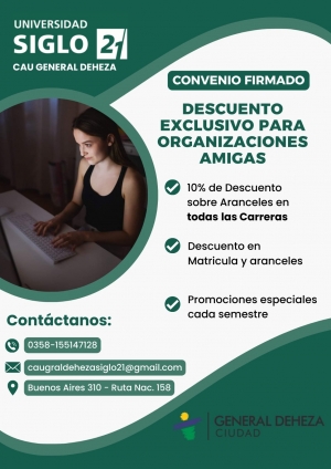 CONVENIO MUNICIPALIDAD DE GRAL. DEHEZA Y UNIVERSIDAD SIGLO 21.