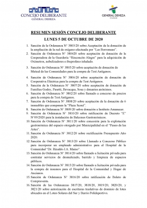 RESUMEN SESIÓN DEL CONCEJO DELIBERANTE.