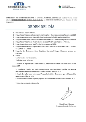 HOY 21 HORAS, NUEVA SESIÓN DEL HONORABLE CONCEJO DELIBERANTE