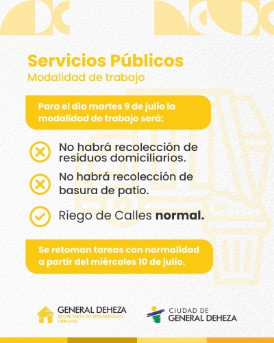 SERVICIOS PÚBLICOS - CRONOGRAMA DE TRABAJO 9 DE JULIO