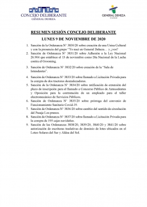RESUMEN DE LA SESIÓN DEL CONCEJO DELIBERANTE.