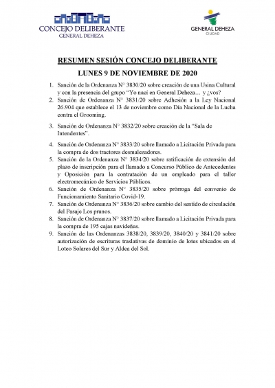 RESUMEN DE LA SESIÓN DEL CONCEJO DELIBERANTE.