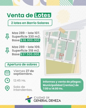 VENTA DE 2 LOTES EN SOLARES DEL SUR.