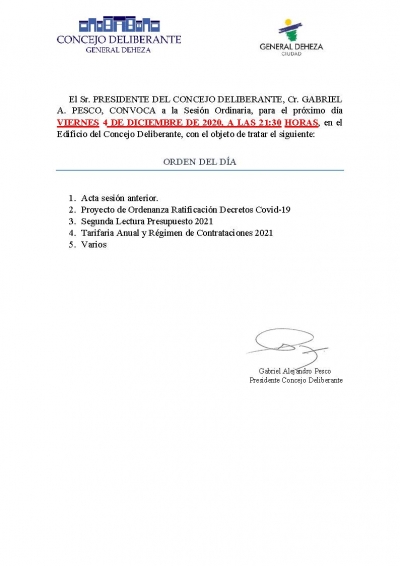 NUEVA SESIÓN DEL CONCEJO DELIBERANTE.