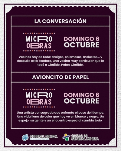 ESTE DOMINGO 6 DE OCTUBRE MICRO OBRAS DE TEATRO CON DEJA VU