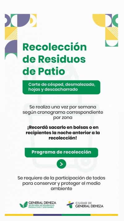 CRONOGRAMA DE RECOLECCIÓN DE RESIDUOS DE PATIO Y RECICLABLES POR ZONA
