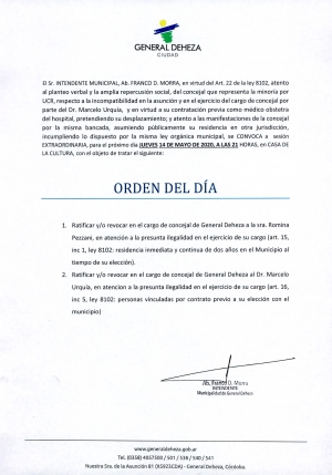 SESIÓN EXTRAORDINARIA DEL CONCEJO DELIBERANTE.