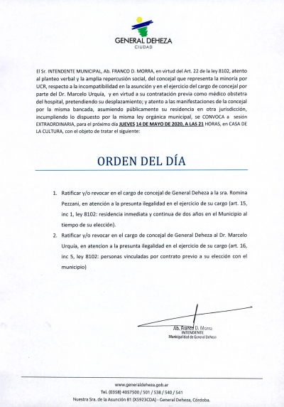 SESIÓN EXTRAORDINARIA DEL CONCEJO DELIBERANTE.