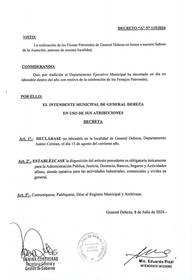 DECRETO 15 DE AGOSTO - DÍA NO LABORABLE
