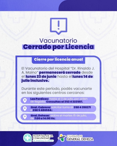 VACUNATORIO - CERRADO POR LICENCIA