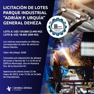 LICITACIÓN DE LOTES EN PARQUE INDUSTRIAL.
