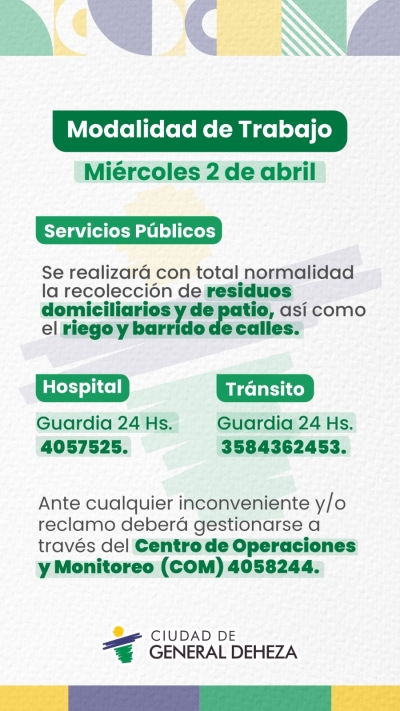 2 DE ABRIL - SERVICIOS PÚBLICOS - MODALIDAD DE TRABAJO
