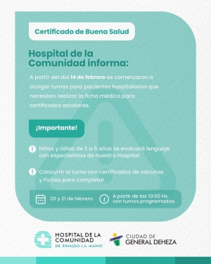 CERTIFICADOS DE BUENA SALUD. CICLO LECTIVO 2024.