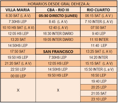 HORARIOS DE COLECTIVOS A DISTINTAS CIUDADES.