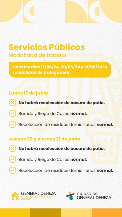 FERIADO - SERVICIOS PÚBLICOS CRONOGRAMA DE TRABAJO