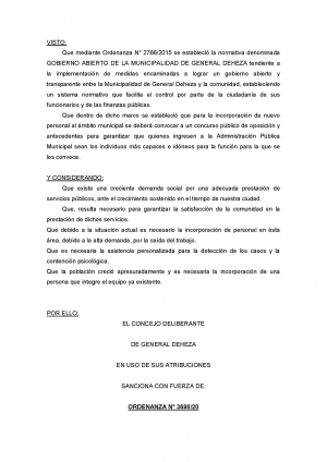 LLAMADO PARA LA INCORPORACIÓN DE UN ASISTENTE SOCIAL.