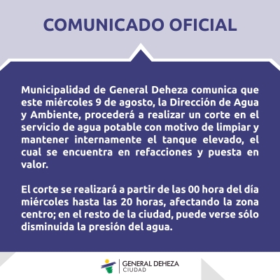 COMUNICADO SOBRE CORTE DE AGUA.