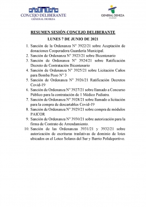 RESUMEN SESIÓN DEL CONCEJO DELIBERANTE.