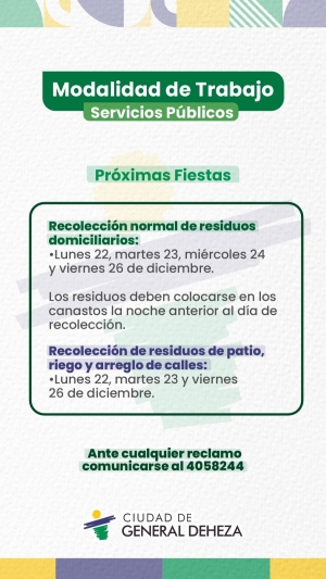 SERVICIOS PÚBLICOS - MODALIDAD DE TRABAJO SEMANA 22 DE DICIEMBRE