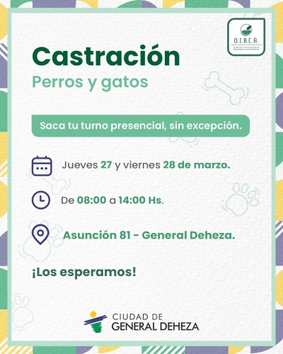 CASTRACIÓN DE PERROS Y GATOS. ¡SACAR TURNO!