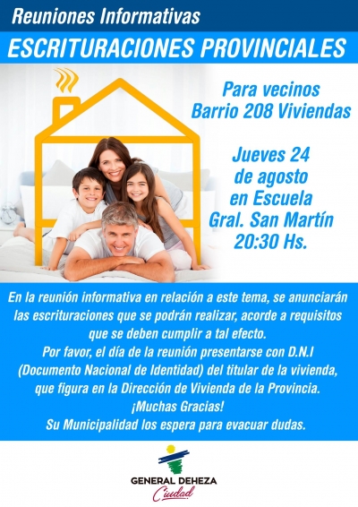 REUNIÓN POR ESCRITURACIÓN ESTA NOCHE: BARRIO 208 VIVIENDAS.