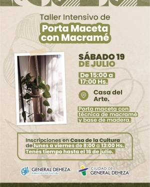 ESTE SÁBADO 19 DE JULIO - TALLER DE MACRAMÉ