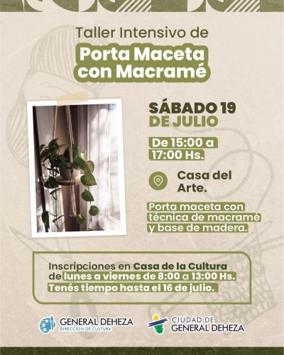 ESTE SÁBADO 19 DE JULIO - TALLER DE MACRAMÉ