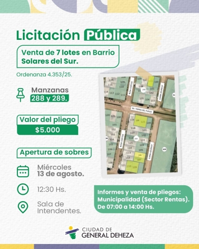 LICITACIÓN VENTA 7 LOTES EN SOLARES DEL SUR
