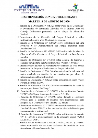 RESUMEN DE LA SESIÓN DE CONCEJO DEL 18 DE AGOSTO.