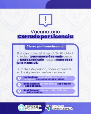 VACUNATORIO DE GENERAL DEHEZA - LICENCIA PROGRAMADA