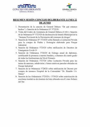 RESUMEN DE LA 6° SESIÓN  DEL HONORABLE CONCEJO DELIBERANTE.