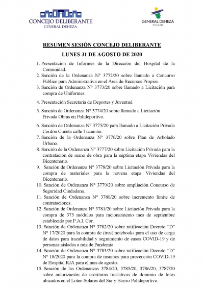 RESUMEN DE LA SESIÓN DEL CONCEJO DELIBERANTE.