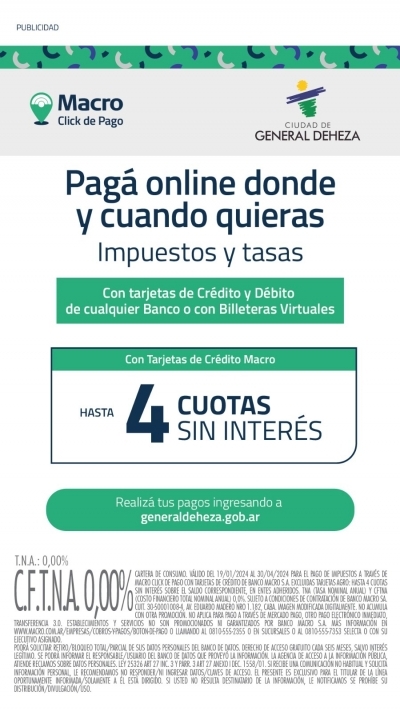 TENÉS TARJETA DE BANCO MACRO. ABONÁ TUS TASAS Y SERVICIOS MUNICIPALES.