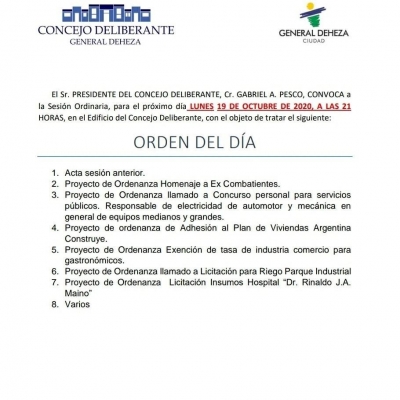 NUEVA SESIÓN DEL CONCEJO DELIBERANTE.