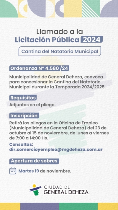 LLAMADO A LICITACIÓN, CONCESIÓN CANTINA POLIDEPORTIVO MUNICIPAL