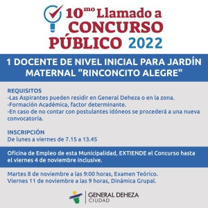 10mo LLAMADO A CONCURSO PÚBLICO. EXTENSIÓN.