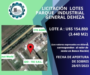LICITACIÓN DE LOTES EN PARQUE INDUSTRIAL "ADRIÁN P. URQUÍA".