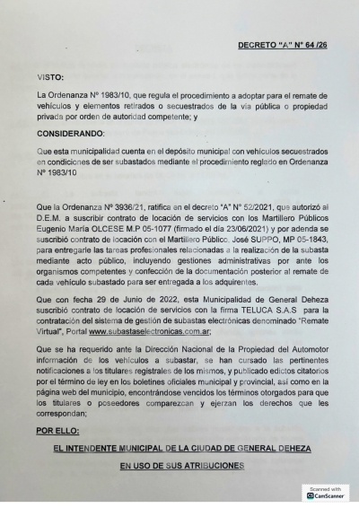 Decreto A, número 64/26