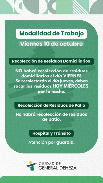 VIERNES 10 DE OCTUBRE. FERIADO.