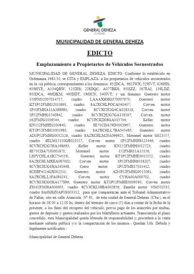 EDICTO A TITULARES