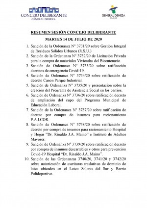 RESUMEN SESIÓN DEL CONCEJO DELIBERANTE.